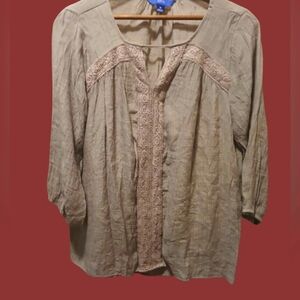 Apt. 9 Taupe Blouse with Lace Detail